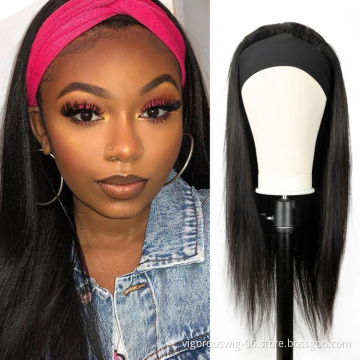 Kinky straight brazilian with headband attached glueless for black women braiding hair accessories headband wig human hair